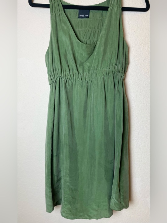 Dolce Vita Dresses & Skirts - Dolce Vita 100% Silk Olive Green Sleeveless Gathered-Waist Mini Dress | Size XS